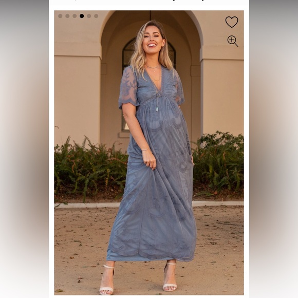 PinkBlush Blue Lace Mesh Overlay Maternity Maxi Dress - Picture 8 of 9